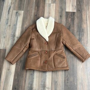 Vintage Brown Leather Jacket with Shearling Collar and lining